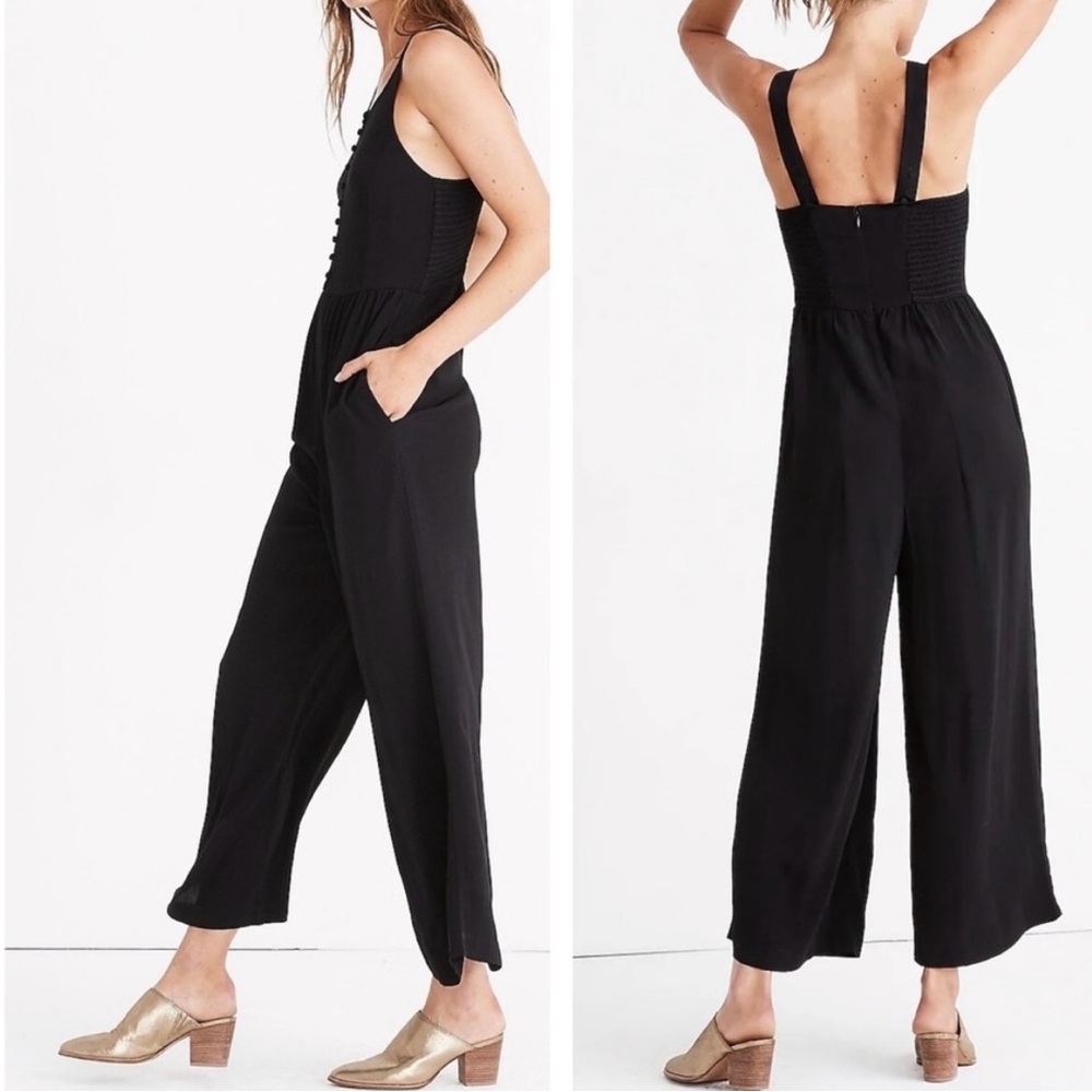 Madewell Smocked Button-Front Crop Jumpsuit